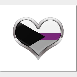 Large Demisexual Pride Flag Colored Heart with Chrome Frame Posters and Art